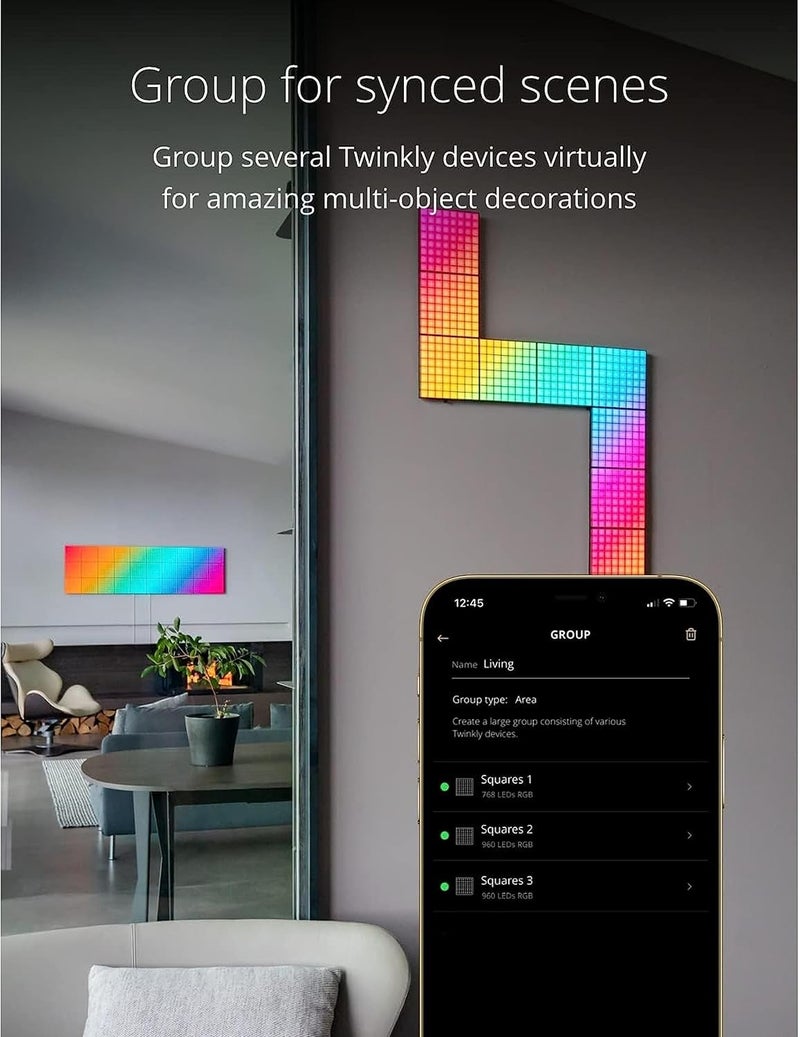 Twinkly Squares Master Panel, RGB LED Panel, Including 1 Main Panel and USB-C Power Supply, Compatible with HomeKit, Alexa and Google Home, Gaming Lights and Streaming, 16M+ Colors - Image 5
